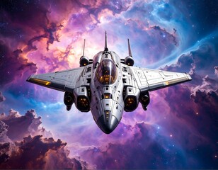 Obraz premium Futuristic spaceship in nebula (1)