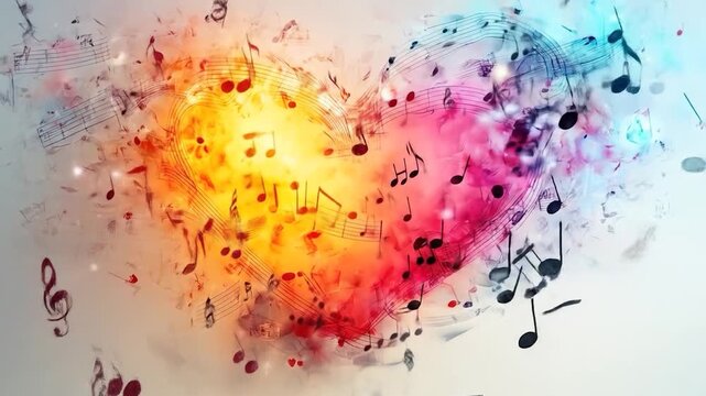 Colorful Heart Music Notes Abstract.