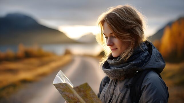 Serene Woman Exploring Nature with Map - Powered by Adobe