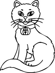 Line art of a cat wearing a collar, ideal for children’s coloring pages and printable activities.