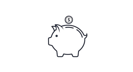A simple line drawing of a piggy bank with a coin above it on a white background illustration art ai generated