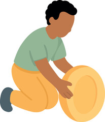 Person Rolling Large Coin