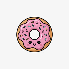 Cute cartoon donut with sprinkles, kawaii style