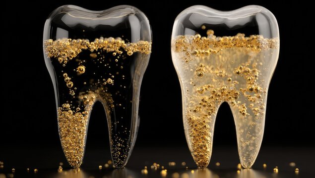 Two 3D teeth, one clean, one stained