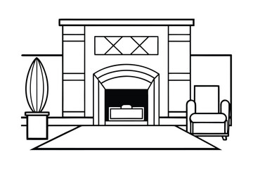 Room With Fireplace Art Deco Wall And Velvet Couch