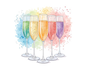 watercolor Champagne Glasses vector illustration isolated on white background