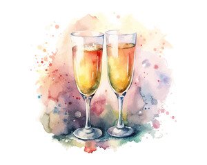 watercolor Champagne Glasses vector illustration isolated on white background