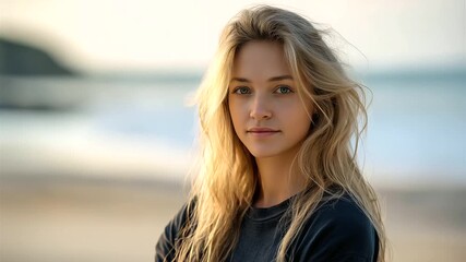 Blonde Surfer Girl Embracing Natural Beauty in Soft Light