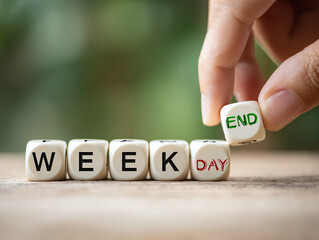 Weekend Transition Dice with Hand - End of Week Concept