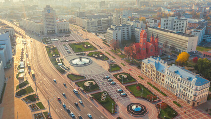 The central square of Minsk from a bird's eye view. Belarus