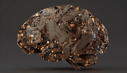 Fototapeta premium A 3D rendering of a brain composed of intricate circuit boards