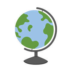 Earth globe on a stand. Educational school object for geography learning. Flat vector illustration isolated on white background.