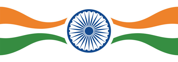 Indian national flag with Ashoka Chakra centered on white background, featuring saffron, white, and green horizontal stripes in minimal design