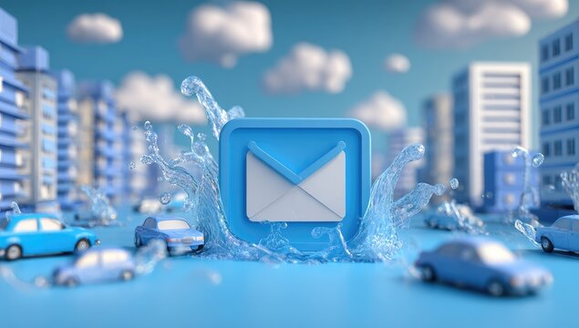 3D email icon emerges from water