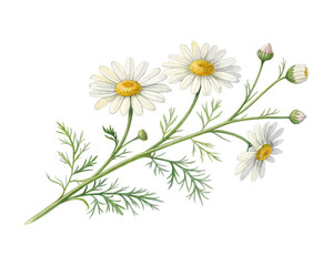 watercolor Chamomile Branch vector illustration isolated on white background