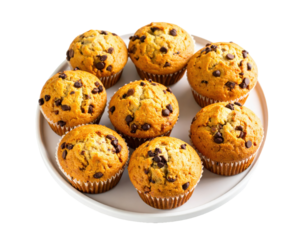 Fresh chocolate chip muffins on white background png