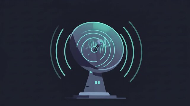 Rotating Satellite Antenna with Emitting Signal Waves in Night Theme