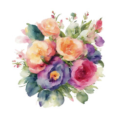 Colorful botanical blooming flower elegance watercolor bouquet. Colorful flower blooms in watercolor serenity painting on canvas, watercolor painting of bouquet vector Illustration.