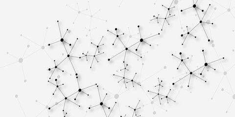 Fototapeta premium Minimal monochrome molecular structure or digital data mesh pattern science, technology, blockchain, or communication background concept. Abstract background of molecular structures. 