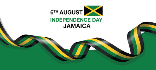 Jamaica Independence Day 6 August tribute featuring national flag, black-green-gold ribbon, bold text, and celebratory graphic layout