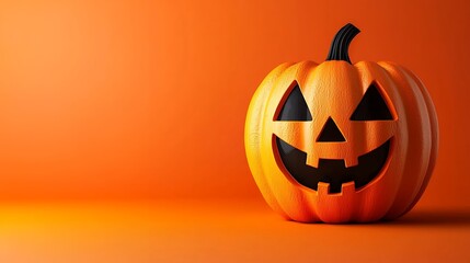 Festive halloween pumpkin against a warm orange backdrop offering creative space