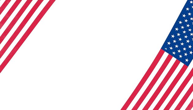Two American flags diagonally framing a white background - Powered by Adobe