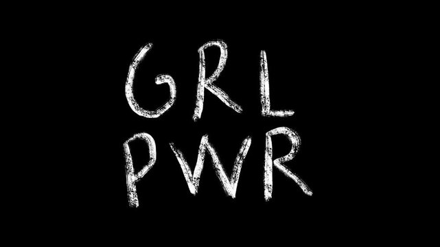 Animated GRL PWR Word With A White Chalkboard Texture On A Black Background For Visualizing Female Empowerment Feminism Or Girl Power Concepts And Creative Video Assets