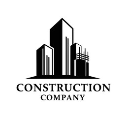 Modern Construction Company Logo Featuring Skyscraper Silhouettes in Black and White Design