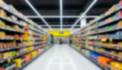 Abstract blur supermarket and retail stores in shopping center as background.
