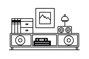 Retro Modern Living Room With Record Wall And Turntable