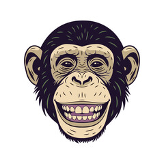 Fototapeta premium Happy Chimpanzee Face Vector Sticker with a Wide Grinning Smile and Big Ears