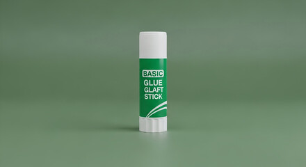 White craft glue stick for creative projects and office use isolated on a green background.