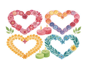 watercolor Candles In Heart Shape vector illustration isolated on white background