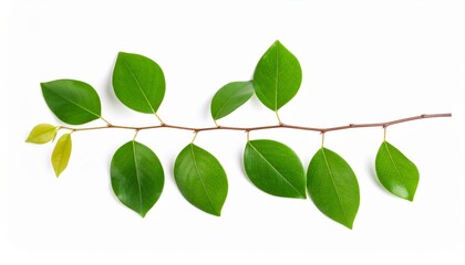 A single branch with green leaves arranged alternately on a white background.