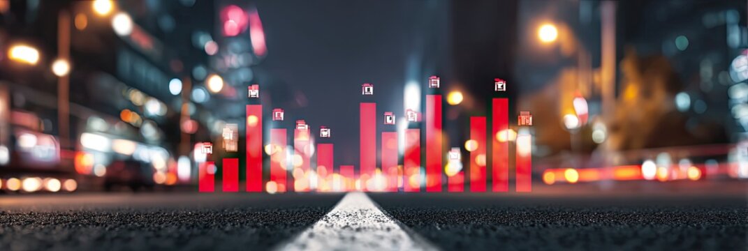 Night city street with data visualization
