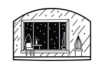 Rainy Evening Scene Through Window Cozy Interior