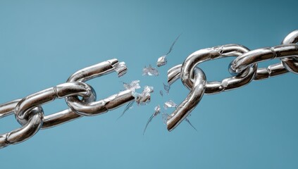 Obraz premium A broken metal chain against a light blue background