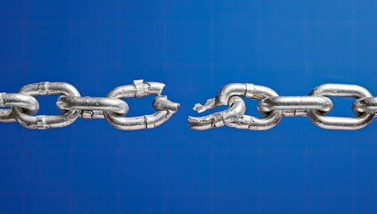 Broken metal chain against a blue background