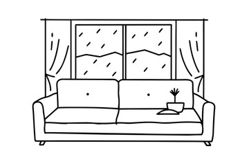 Rainy Day Living Room Scene With Cozy Couch