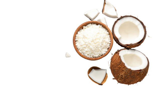 Fresh grated coconut on white background png