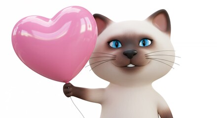 Fototapeta premium Cartoon cat holding heart shaped balloon
