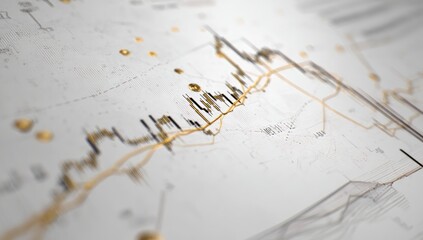Close-up of complex financial chart with gold accents