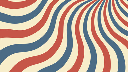 Abstract retro background with red, blue, and beige wavy lines creating a vintage aesthetic style	