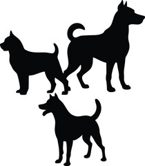Collection of diverse dog breeds illustrated in a distinctive black silhouette style