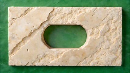Travertine Stone Frame with Oval Opening on Green Background