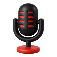 3d rendering black and red studio microphone icon isolated on transparent background. Cartoon plastic style. Design element