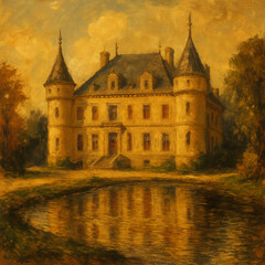 Fototapeta premium castle in the evening,romanticism art movement painting 