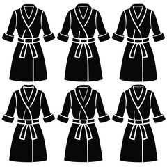 Kimono Robe Silhouettes - Traditional Japanese Attire Vector