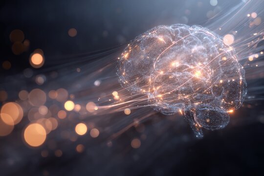 Abstract brain with glowing neural pathways - Powered by Adobe