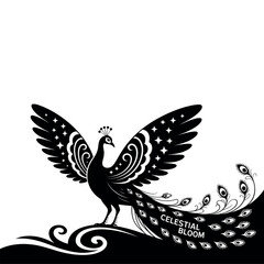 Obraz premium Black and white vector illustration of a flying eagle with outstretched wings